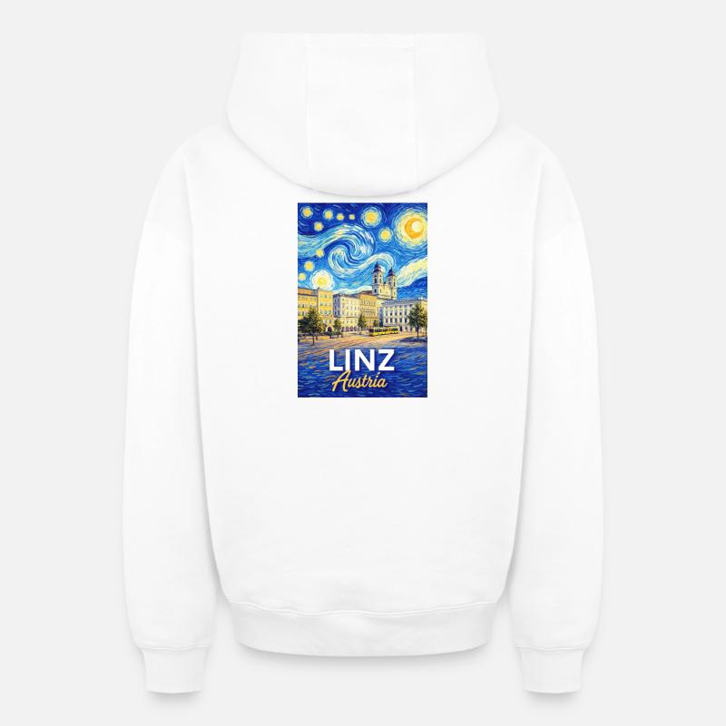 Linz, Autriche - Sweat à capuche unisexe zippé oversize épais SPREAD - blanc