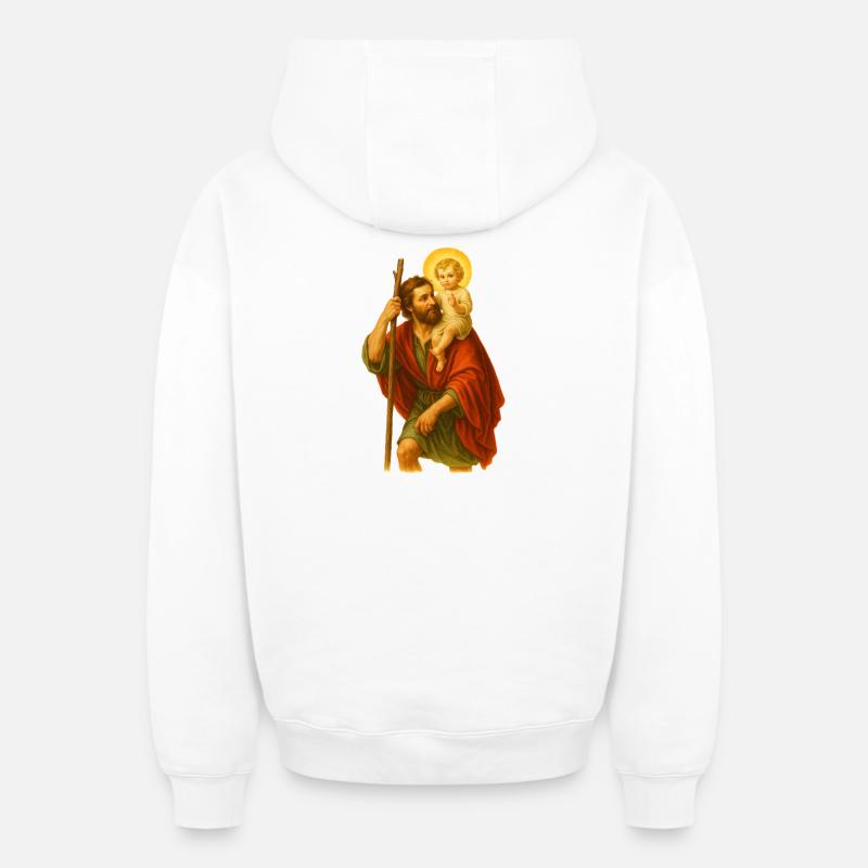 Saint Compagnon avec l’Enfant - Sweat à capuche unisexe zippé oversize épais SPREAD - blanc