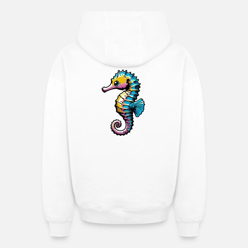 Hippocampe - Sweat à capuche unisexe zippé oversize épais SPREAD - blanc