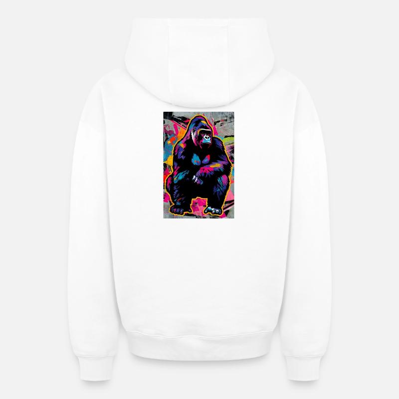 gorille - Sweat à capuche unisexe zippé oversize épais SPREAD - blanc