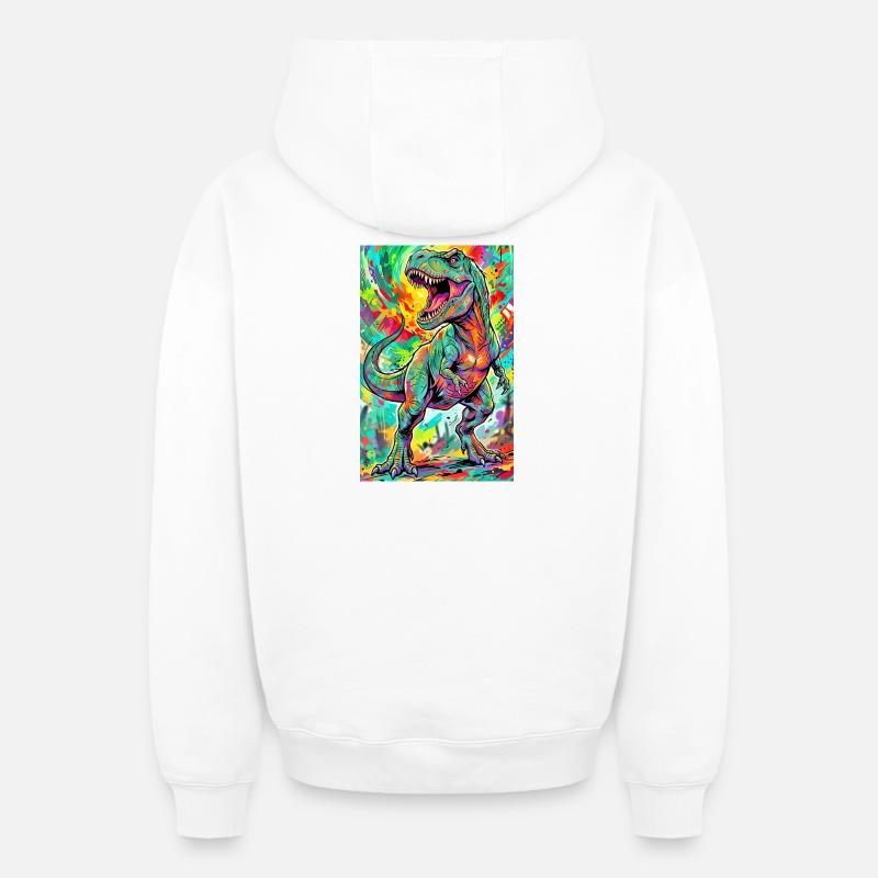 dinosaure - Sweat à capuche unisexe zippé oversize épais SPREAD - blanc