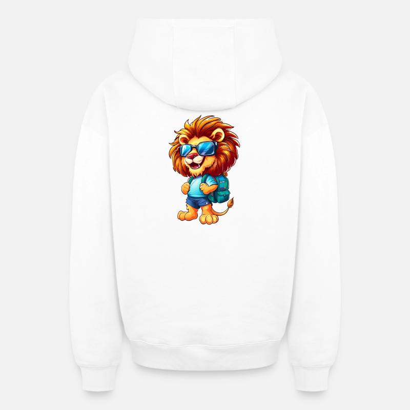 Joyeux Lion Retour à l’école - Sweat à capuche unisexe zippé oversize épais SPREAD - blanc