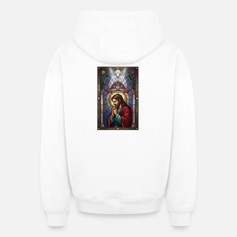 Jésus-Christ prie à l’église - Sweat à capuche unisexe zippé oversize épais SPREAD - blanc
