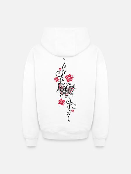 Floral tendril butterfly summer flowers flowers - Oversized Heavyweight Unisex Zip Hoodie - white