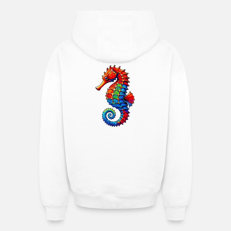 Hippocampe - Sweat à capuche unisexe zippé oversize épais SPREAD - blanc