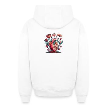 Blumenherz Anatomie Burst - Oversized Heavyweight Unisex Zip Hoodie - Weiß - Hinten - AI Model Male 178 light (178cm)