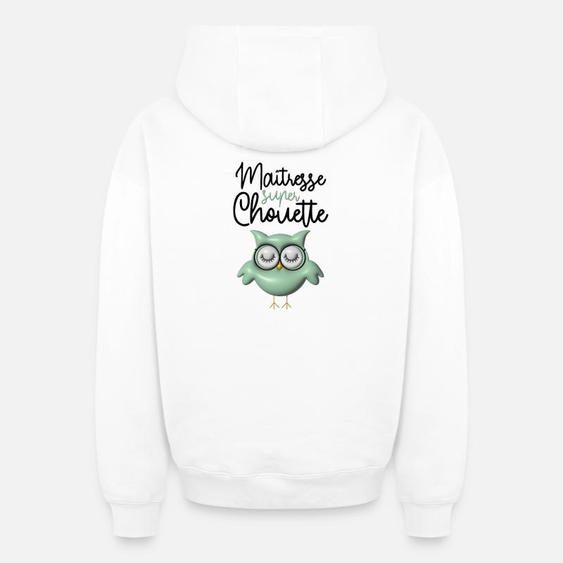 Maîtresse super chouette verte 3D - Sweat à capuche unisexe zippé oversize épais SPREAD - blanc