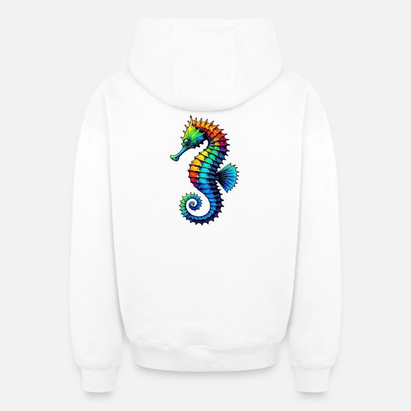 Hippocampe - Sweat à capuche unisexe zippé oversize épais SPREAD - blanc