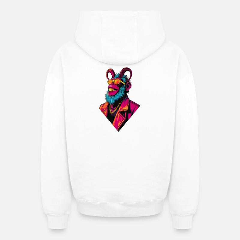 Devil Monkey - Oversized Heavyweight Unisex Zip Hoodie - Weiß