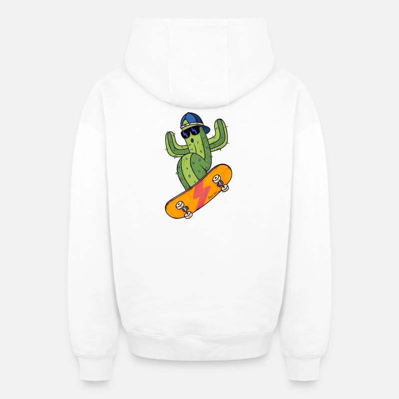 Patineur Cactus - Sweat à capuche unisexe zippé oversize épais SPREAD - blanc