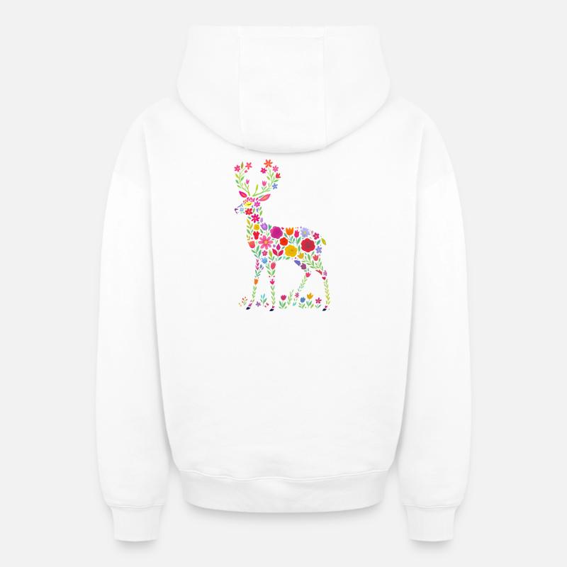 Cerf, chevreuil, cerf - Sweat à capuche unisexe zippé oversize épais SPREAD - blanc