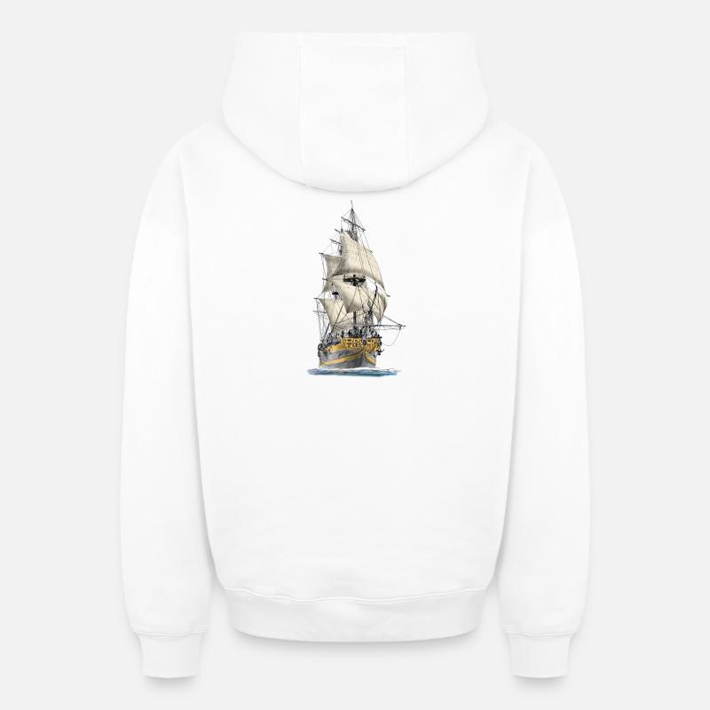 sailing ship - Sweat à capuche unisexe zippé oversize épais SPREAD - blanc
