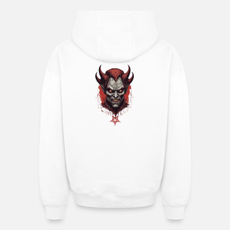Diable démon de l'enfer - Sweat à capuche unisexe zippé oversize épais SPREAD - blanc