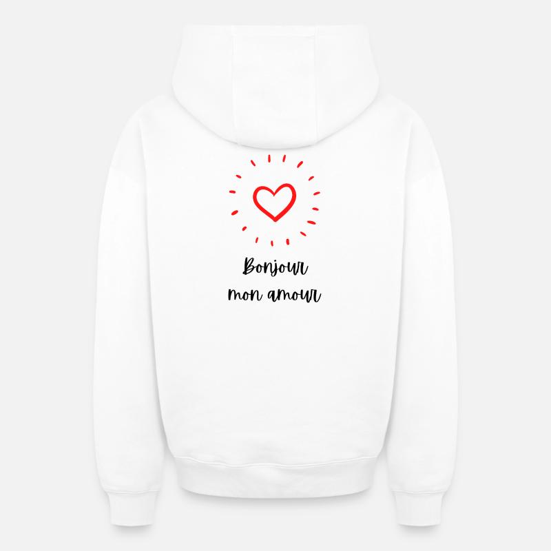 Bonjour Mon Amour - Sweat à capuche unisexe zippé oversize épais SPREAD - blanc