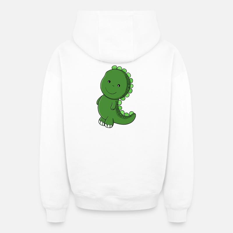 Charme Dino Émeraude - Sweat à capuche unisexe zippé oversize épais SPREAD - blanc