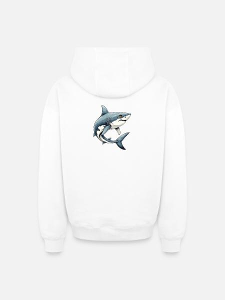 Shark - Oversized Heavyweight Unisex Zip Hoodie - white