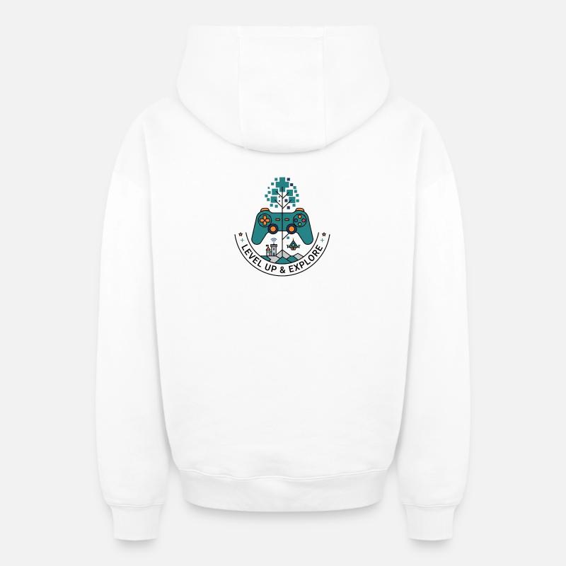 Badge Monte de niveau & Exploration - Sweat à capuche unisexe zippé oversize épais SPREAD - blanc