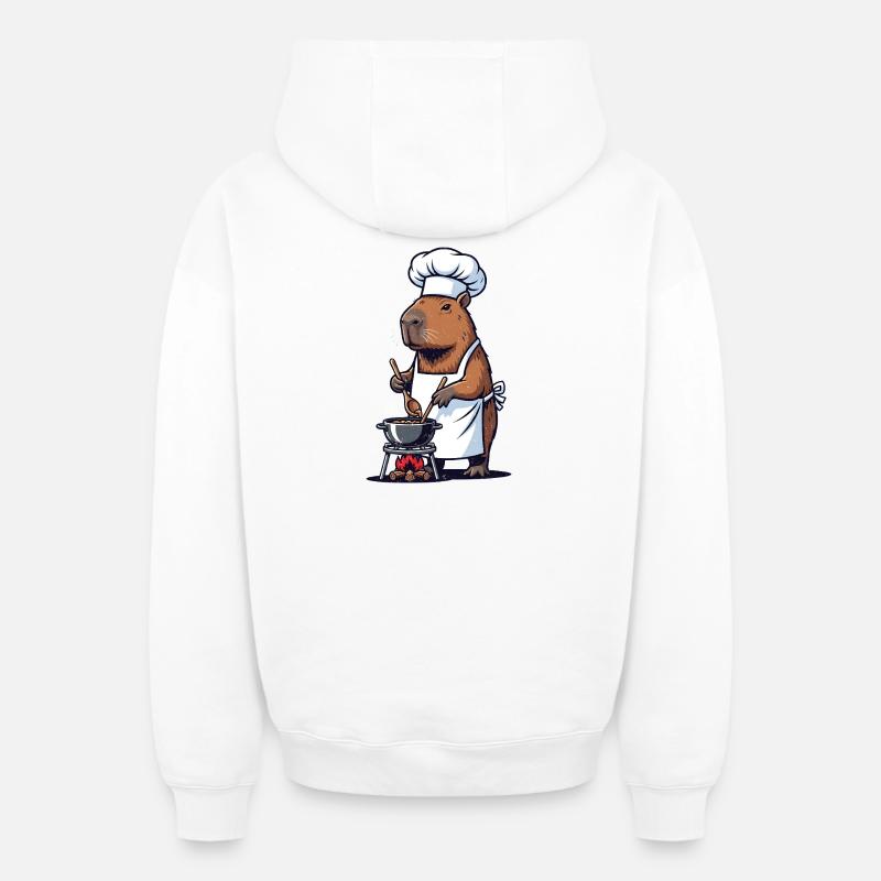 Chef Capybara Chef au Pot - Sweat à capuche unisexe zippé oversize épais SPREAD - blanc