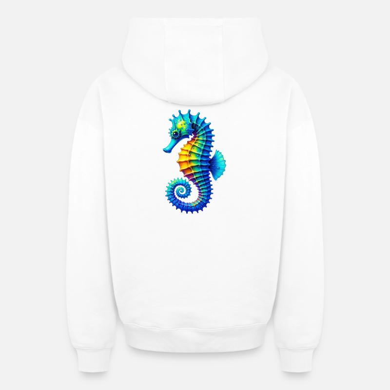 Hippocampe - Sweat à capuche unisexe zippé oversize épais SPREAD - blanc