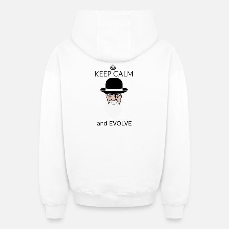 Darwin Keep Calm and evolve - Sweat à capuche unisexe zippé oversize épais SPREAD - blanc