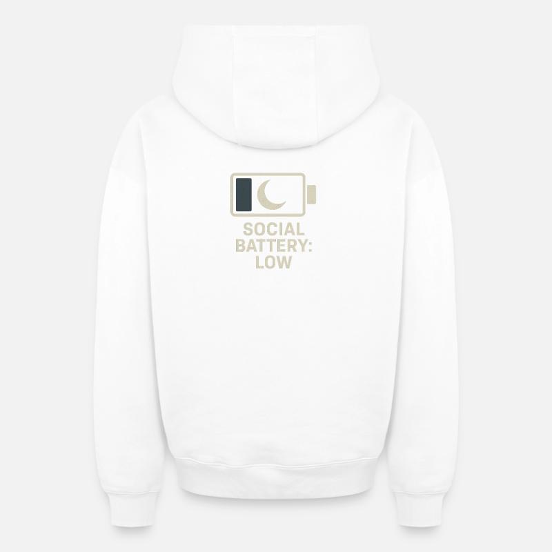 Batterie faible - Sweat à capuche unisexe zippé oversize épais SPREAD - blanc