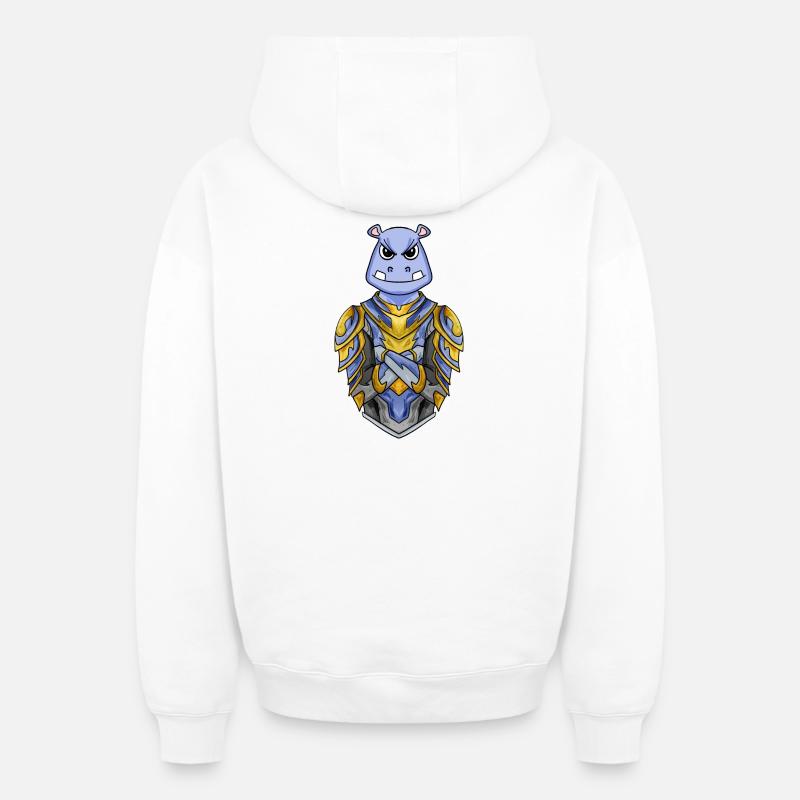 Chevalier hippopotame cool - Sweat à capuche unisexe zippé oversize épais SPREAD - blanc