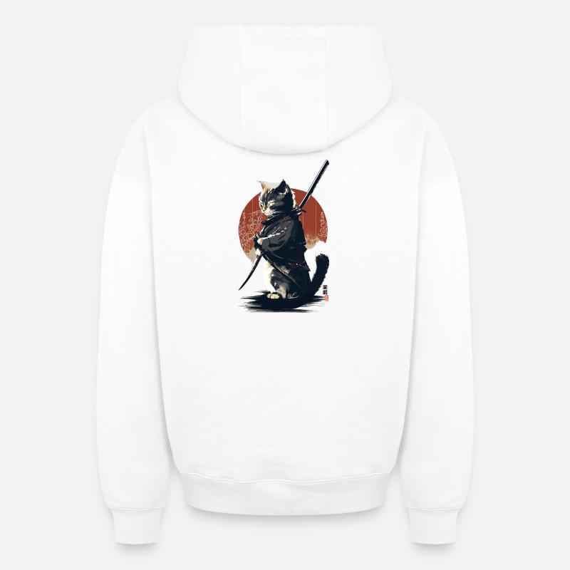 Kawaii Neko Samurai : Katzen-Samurai - Oversized Heavyweight Unisex Zip Hoodie - Weiß
