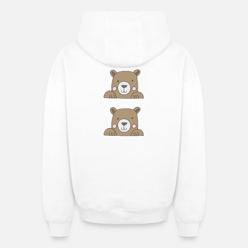Ours dans un sac double - Sweat à capuche unisexe zippé oversize épais SPREAD - blanc