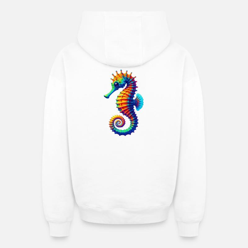 Hippocampe - Sweat à capuche unisexe zippé oversize épais SPREAD - blanc