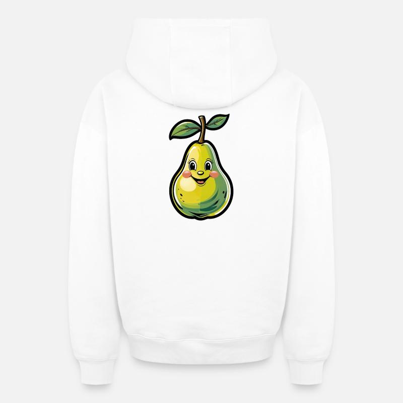 Dessin animé Joyeuse Poire - Sweat à capuche unisexe zippé oversize épais SPREAD - blanc