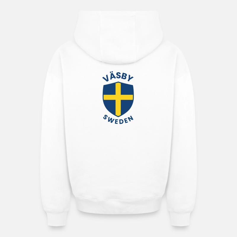 Emblème du bouclier de Väsby Suède - Sweat à capuche unisexe zippé oversize épais SPREAD - blanc