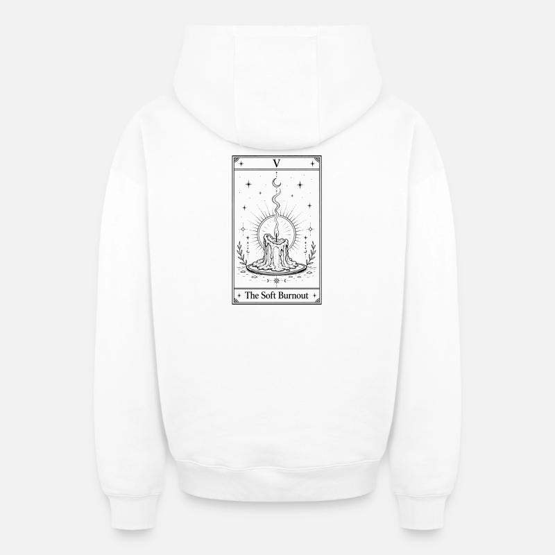 Burnout doux | Carte de tarot - Sweat à capuche unisexe zippé oversize épais SPREAD - blanc