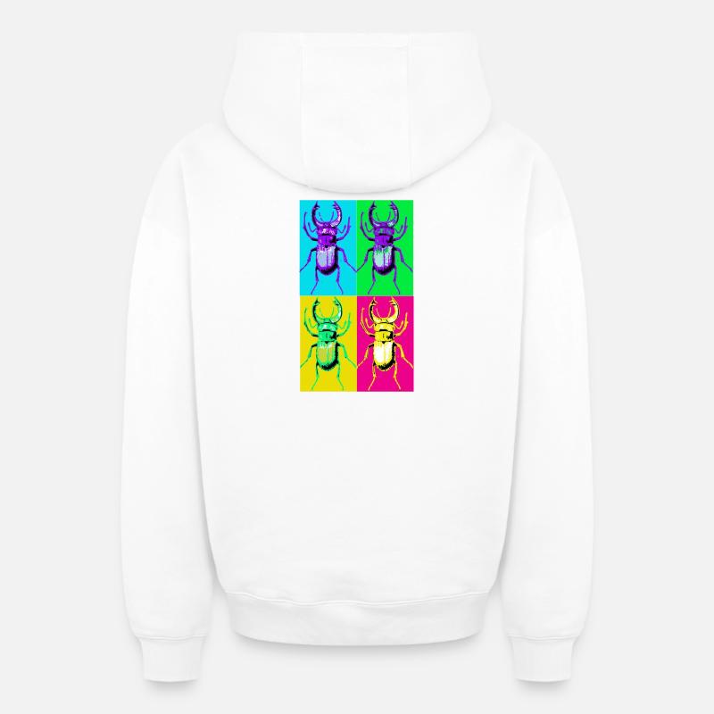 Coléoptère Pop Quadri - Sweat à capuche unisexe zippé oversize épais SPREAD - blanc