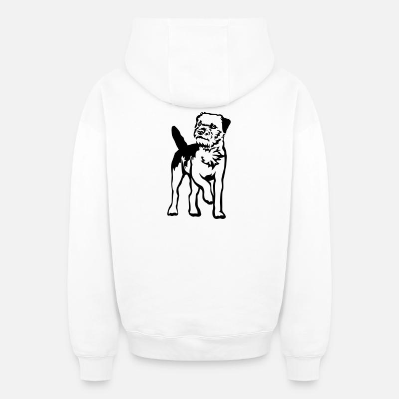 Border Terriers - Sweat à capuche unisexe zippé oversize épais SPREAD - blanc