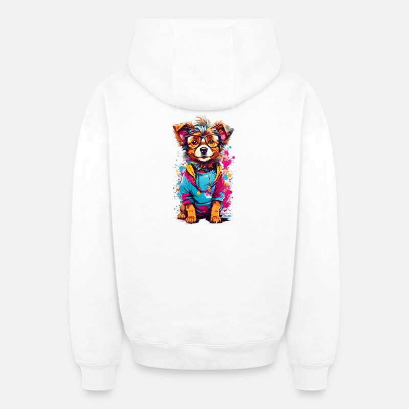 Chien mignon - Sweat à capuche unisexe zippé oversize épais SPREAD - blanc
