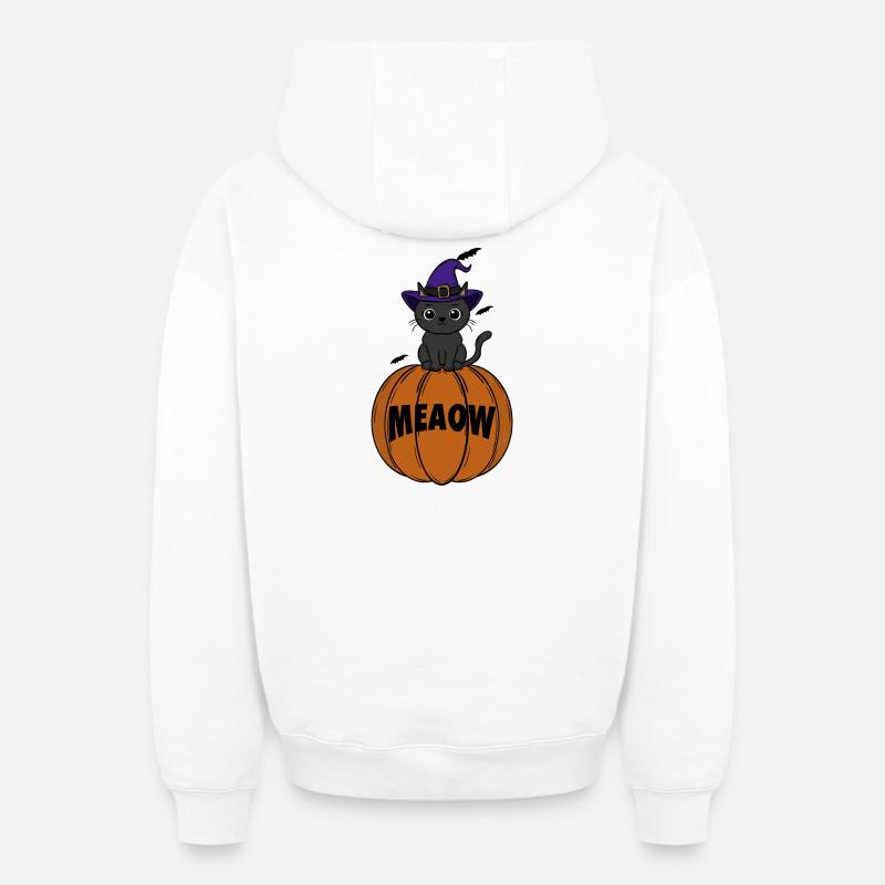 Chat Halloween - Sweat à capuche unisexe zippé oversize épais SPREAD - blanc
