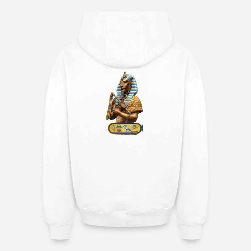 Akhenaton - Pharaon d'Egypte - Sweat à capuche unisexe zippé oversize épais SPREAD - blanc