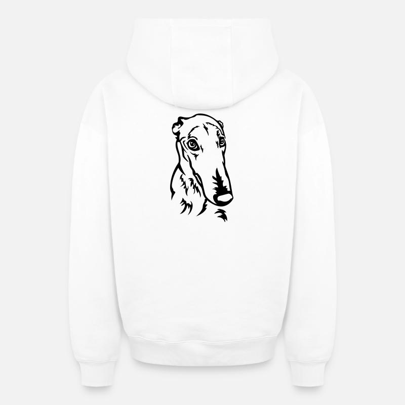 Tête de lévrier - Sweat à capuche unisexe zippé oversize épais SPREAD - blanc