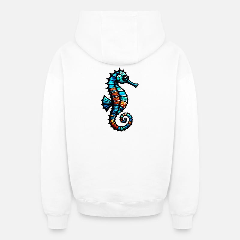 Hippocampe - Sweat à capuche unisexe zippé oversize épais SPREAD - blanc