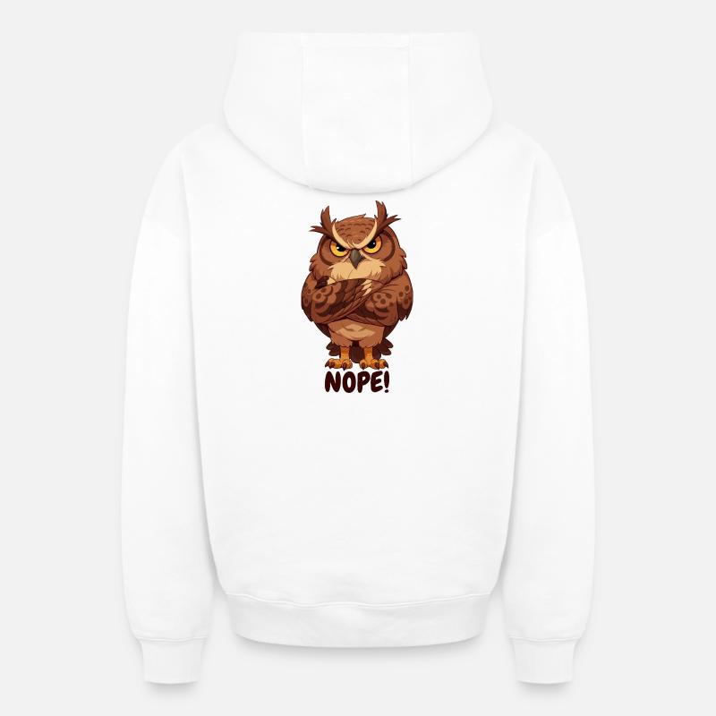 Nope! Grimmige Eule mit Attitüde - Oversized Heavyweight Unisex Zip Hoodie - Weiß