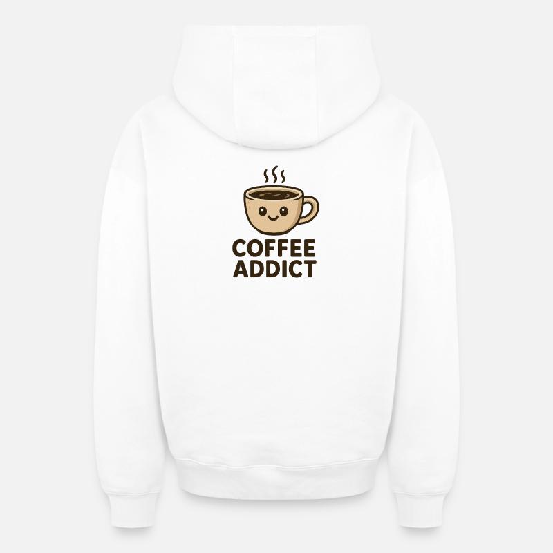 Accro au café - Sweat à capuche unisexe zippé oversize épais SPREAD - blanc