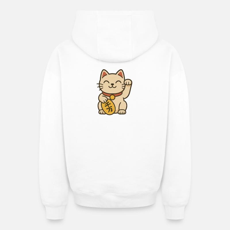 Pièce de fortune Maneki Neko - Sweat à capuche unisexe zippé oversize épais SPREAD - blanc