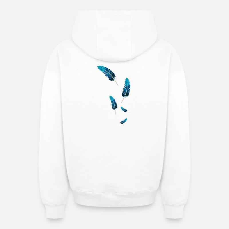 Plumes Bleues - Sweat à capuche unisexe zippé oversize épais SPREAD - blanc