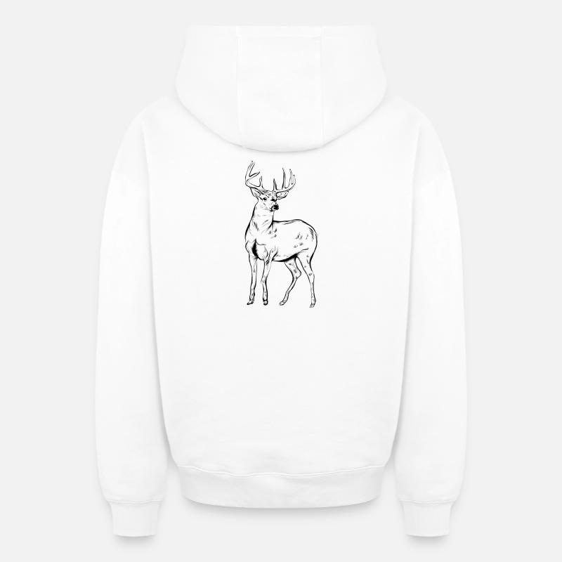 cerf - Sweat à capuche unisexe zippé oversize épais SPREAD - blanc