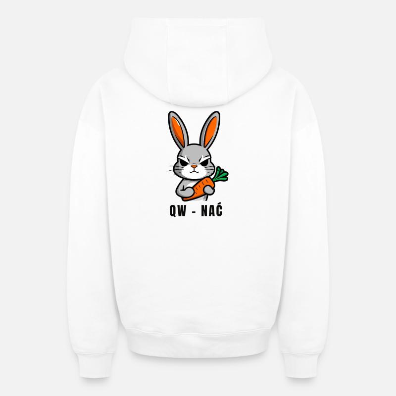 QW-NAĆ Lapin – Lapin Carotte Drôle - Sweat à capuche unisexe zippé oversize épais SPREAD - blanc