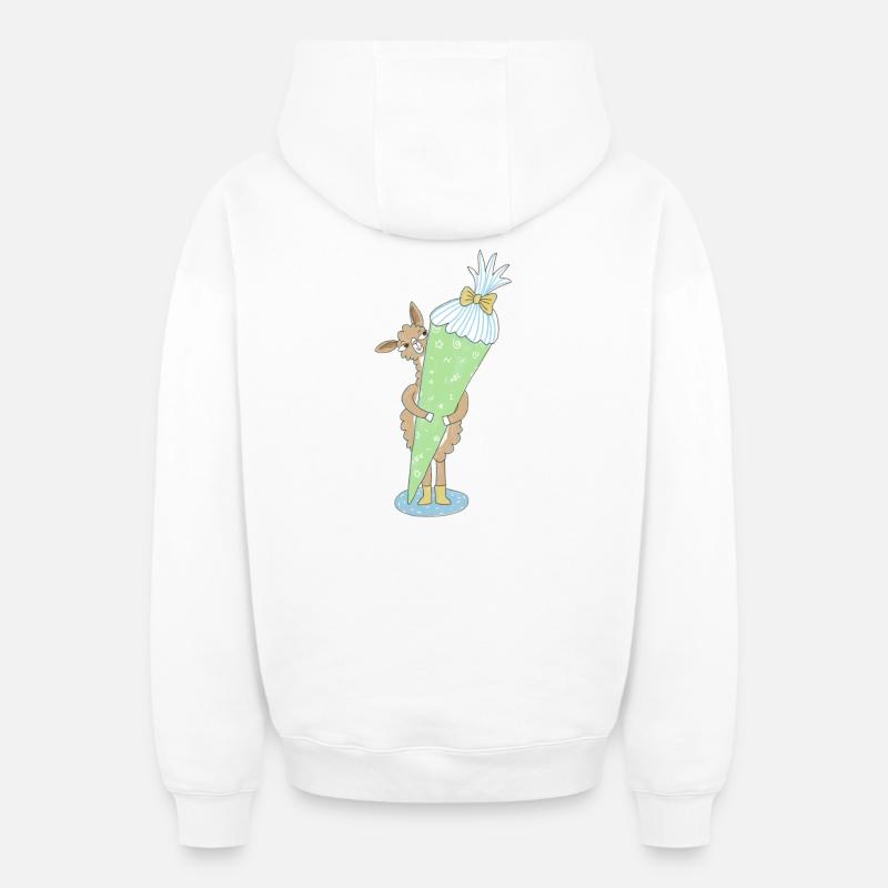 Lama avec un grand cône d’école - Sweat à capuche unisexe zippé oversize épais SPREAD - blanc
