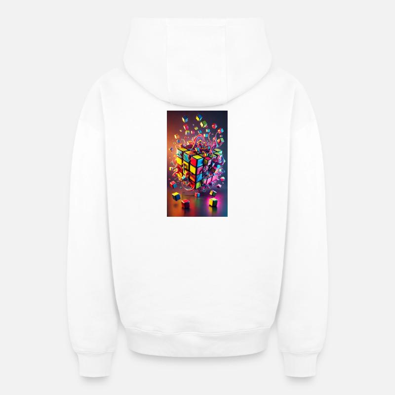 Cube d’explosion de couleur - Sweat à capuche unisexe zippé oversize épais SPREAD - blanc