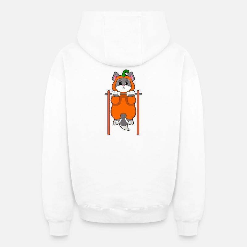 Chat Halloween Musculation - Sweat à capuche unisexe zippé oversize épais SPREAD - blanc