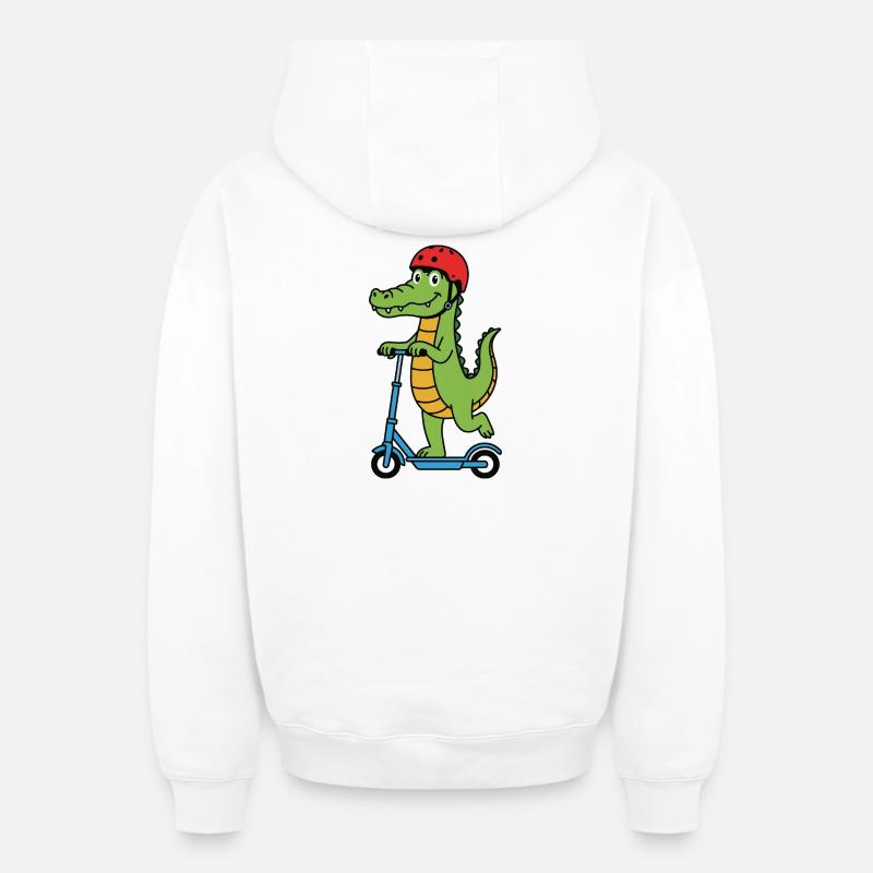 Crocodile en scooter - Sweat à capuche unisexe zippé oversize épais SPREAD - blanc