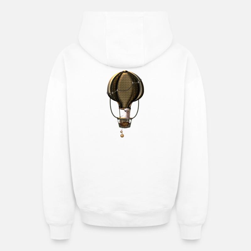 Steampunk, montgolfière - Sweat à capuche unisexe zippé oversize épais SPREAD - blanc
